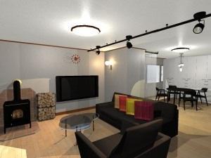 薪ストーブ付リビング