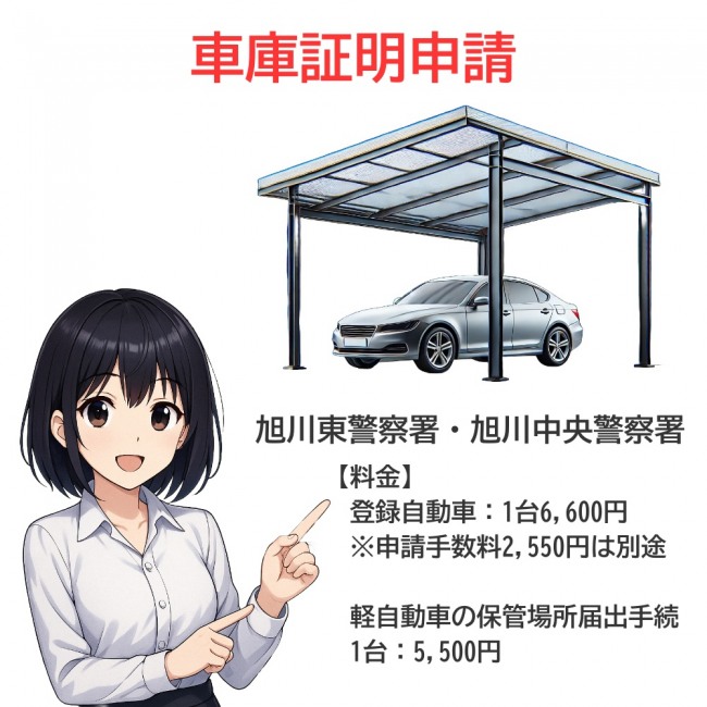 旭川中央警察署・旭川東警察署管内の車庫証明申請承ります