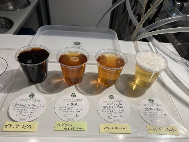 飲み比べ例(ビアフライト)
※2020.12.20のタップリスト(ビールのラインナップ)