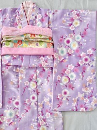 7歳四つ身　紫×ピンク