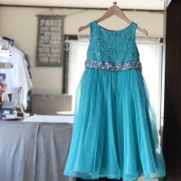 大粒ビジューチュールドレス　翡翠色