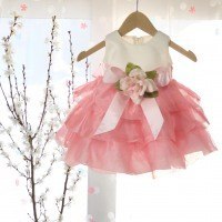 オーガンジードレス　白×ピンク